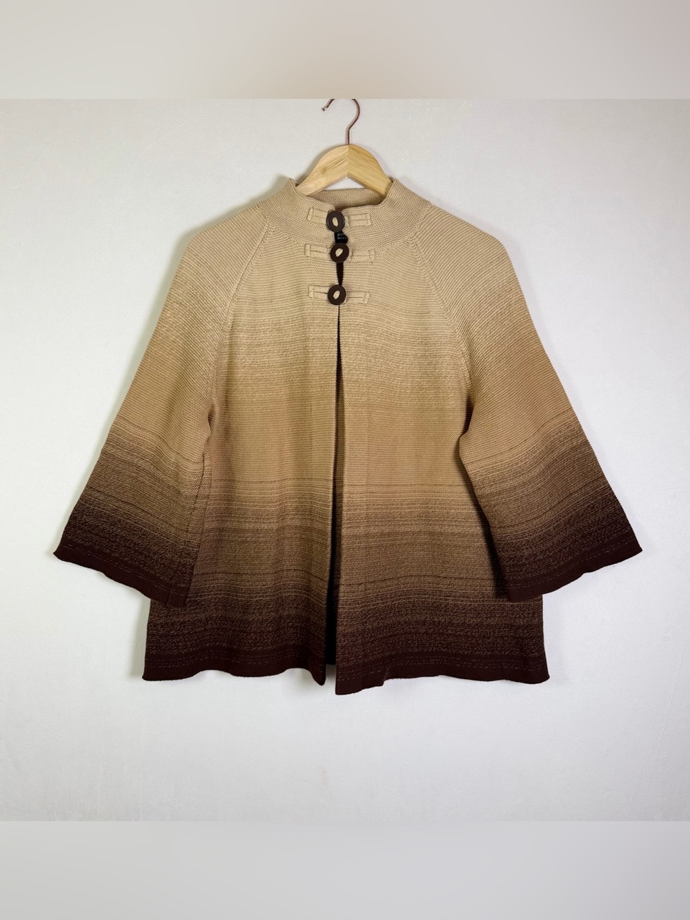 Jones New York Women 2X Ombre Cotton Cardigan Brown Cream Bell Sleeve Sweater - Picture 2 of 9